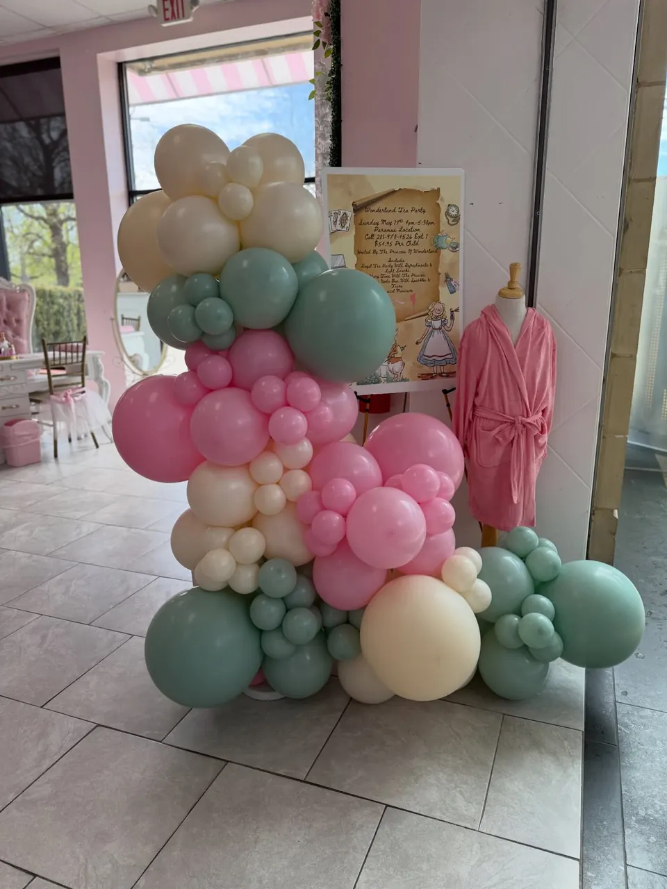 Cream, sage and pink organic garland for a Wonderland tea party